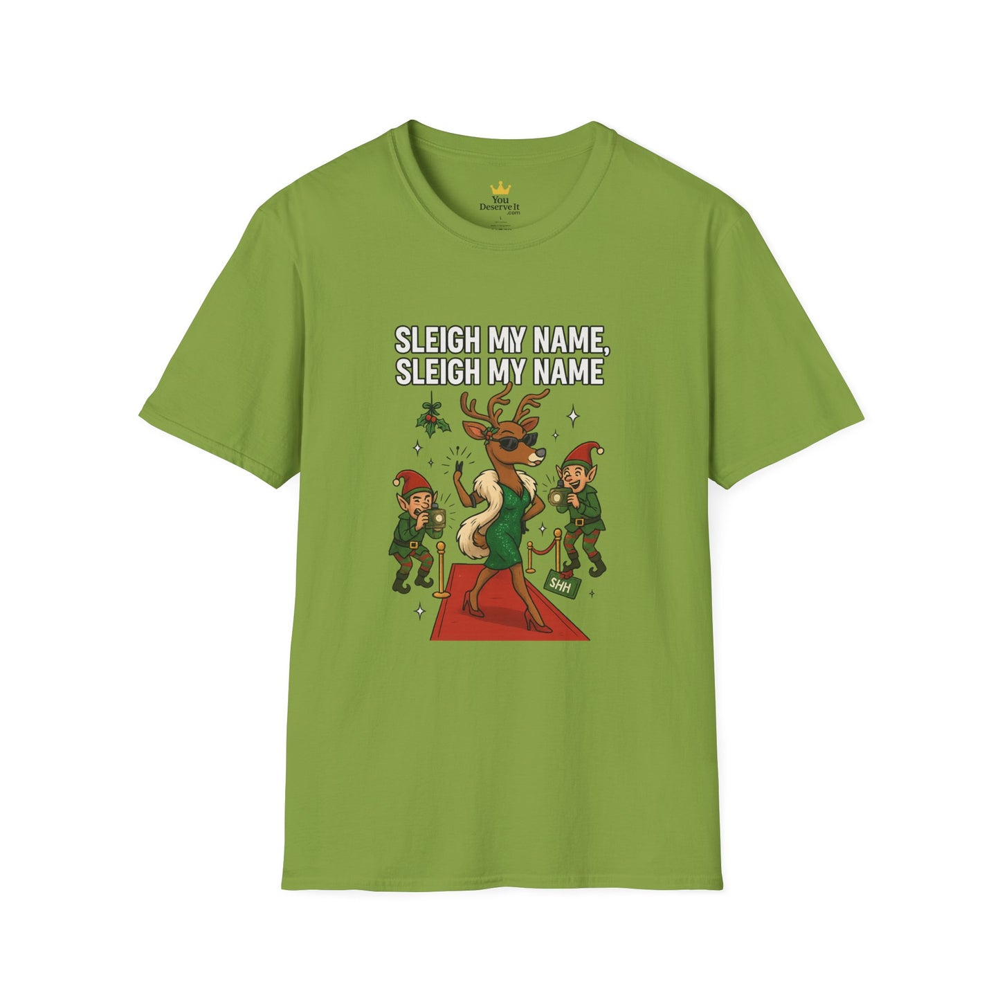 Sleigh My Name Funny Christmas Shirt | Diva Reindeer Holiday Tee | Red Carpet Christmas Party Shirt | Beyoncé Inspired Xmas Humor