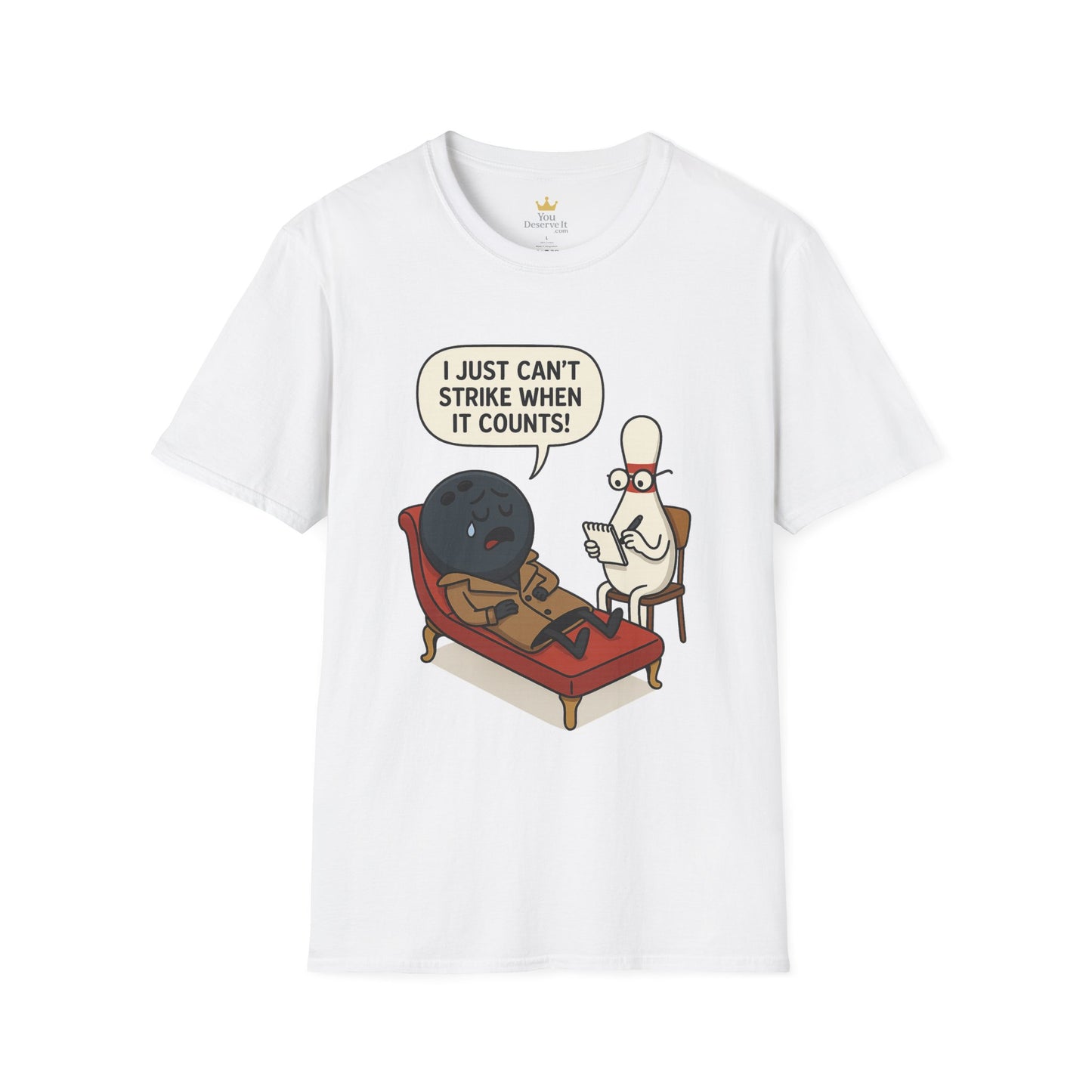 Funny Bowling T-Shirt | "I Just Can't Strike When It Counts!" Therapy Cartoon Tee