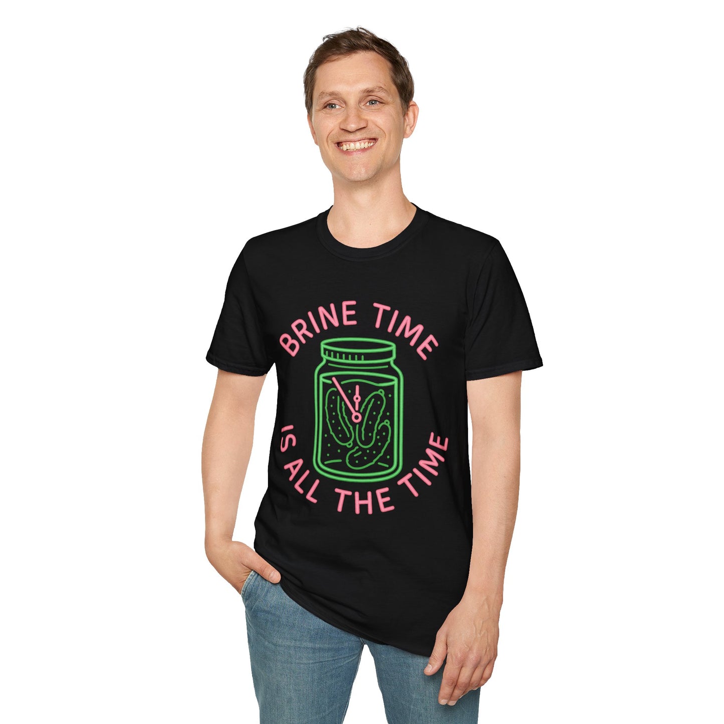 Brine Time Is All the Time – Retro Neon Pickle Jar T-Shirt