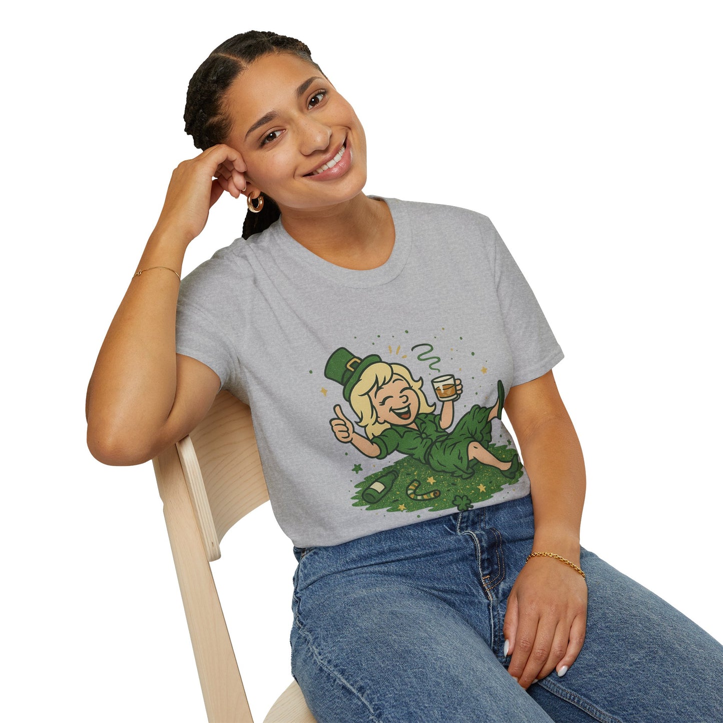 Shamrocked and Unbothered | Funny St. Patrick's Day Tee | Tipsy Leprechaun Lady T-Shirt, Irish Drinking Party Shirt for Women
