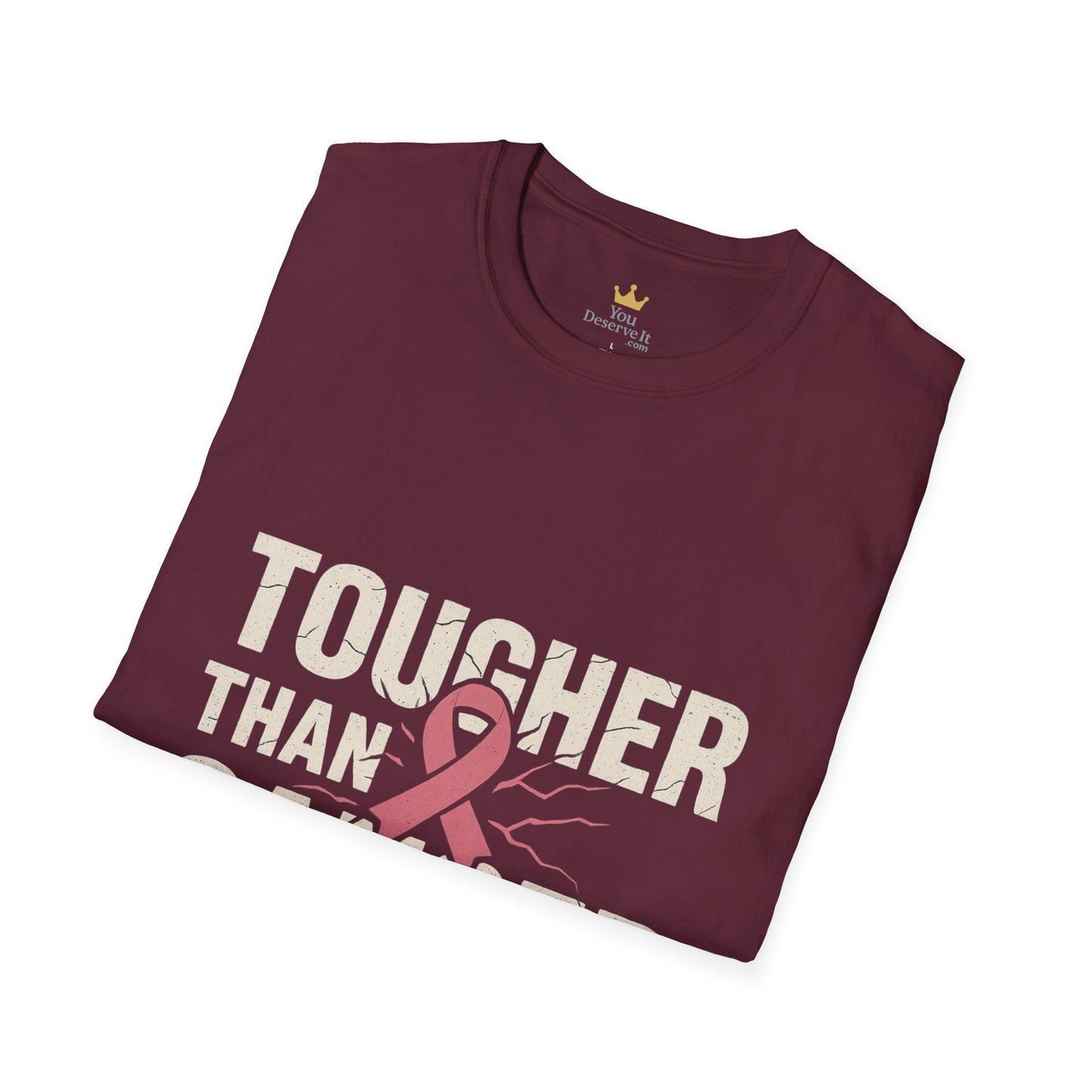 Tougher Than Cancer Shirt | Gritty Breast Cancer Awareness Tee with Cracked Ribbon Graphic