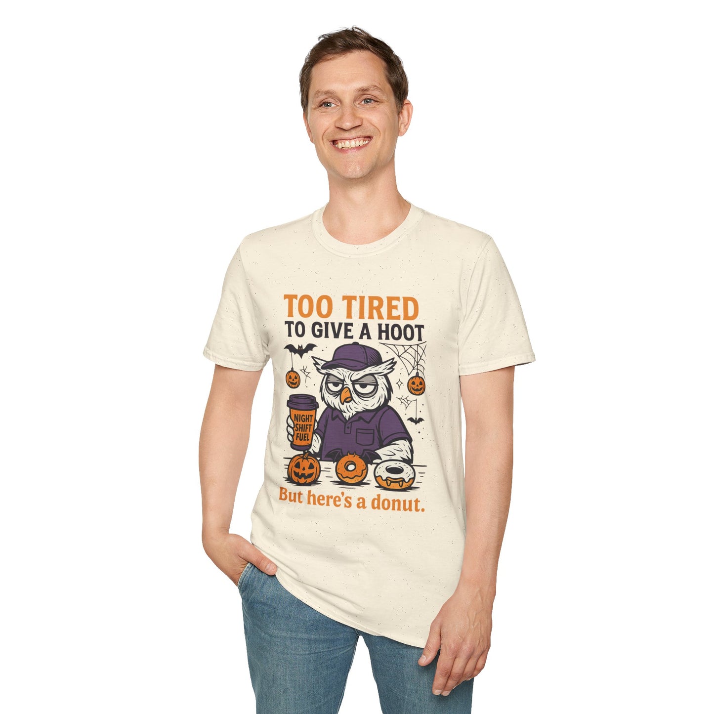Too Tired To Give A Hoot – Funny Halloween Owl Donut T-Shirt