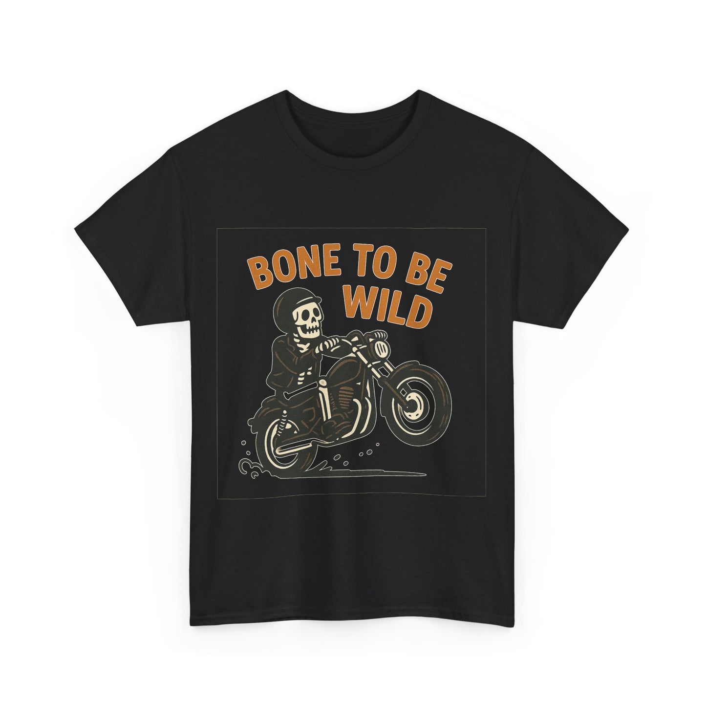 Motorcycle Tee, Bone to Be Wild Halloween Cool Bike Vibe Unisex Heavy Cotton