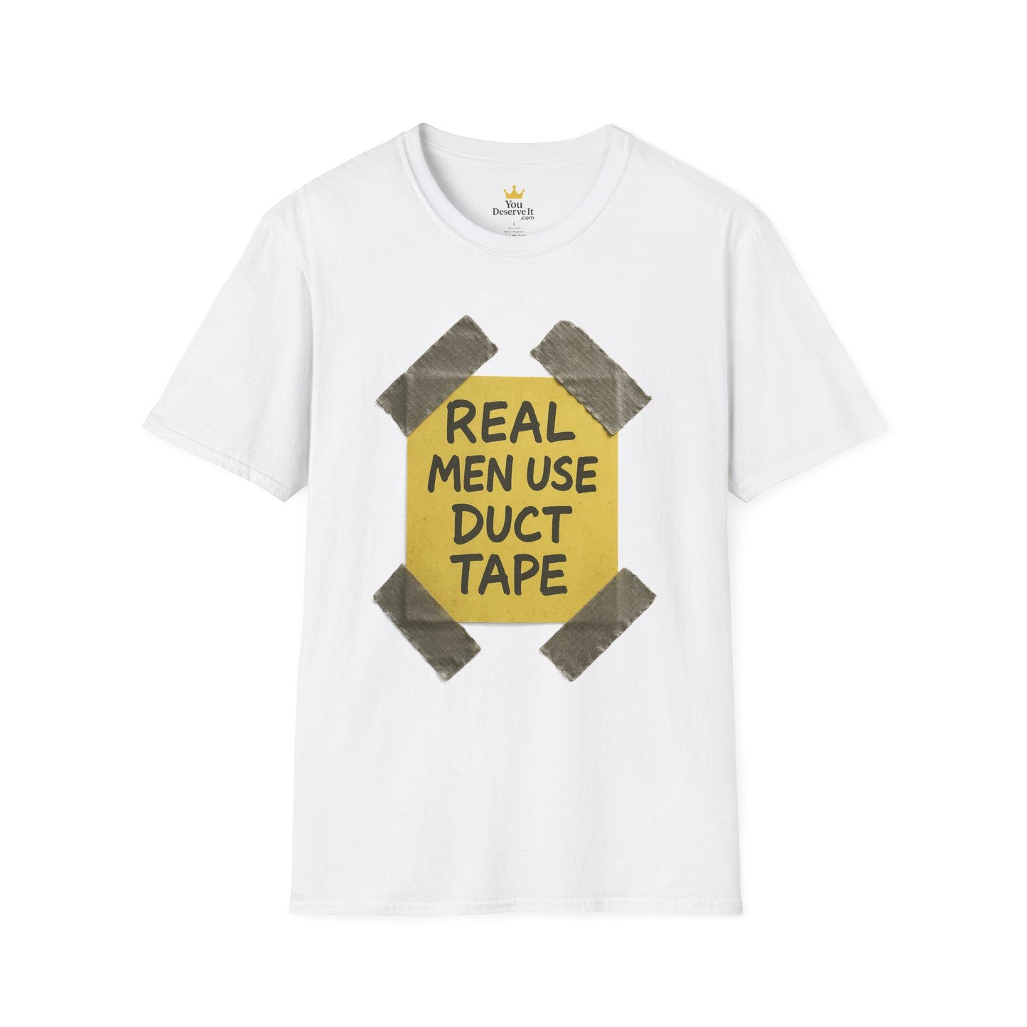 REAL MEN USE DUCT TAPE | Double-Sided '80s Fix-It T-Shirt | Bold DIY Humor Tee, Casual Wear, Handy Man Shirt, Great for Father's Day