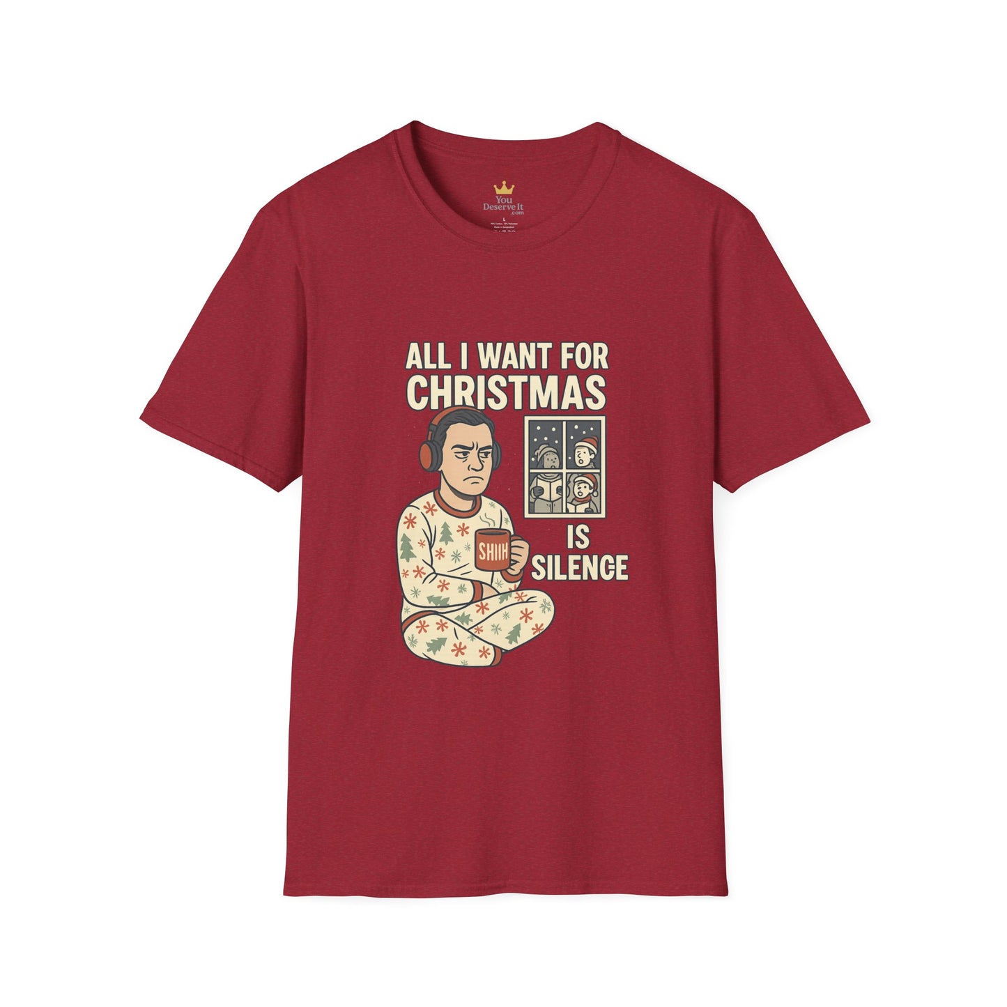 All I Want for Christmas Is Silence Shirt | Funny Anti-Social Holiday Tee | Introvert Christmas Pajamas Graphic Shirt | Sarcastic Xmas Gift