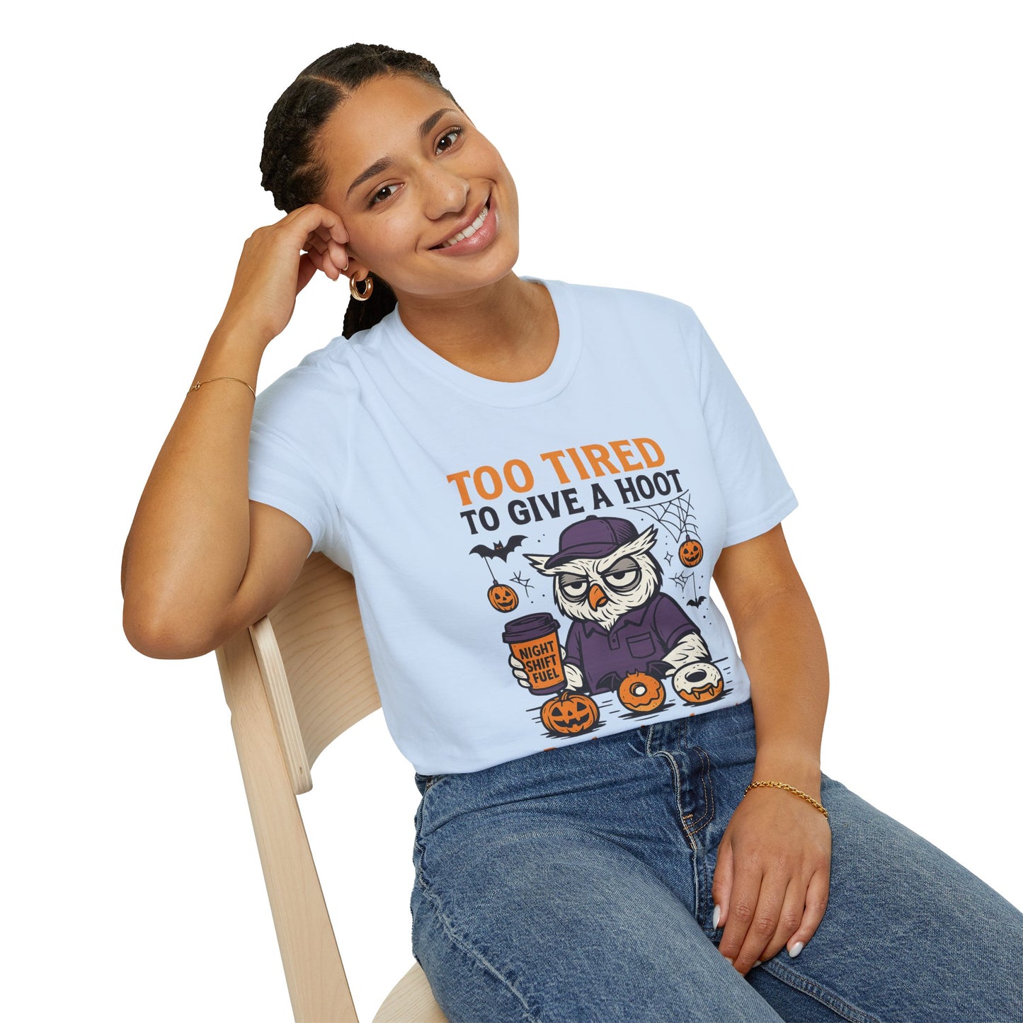 Too Tired To Give A Hoot – Funny Halloween Owl Donut T-Shirt