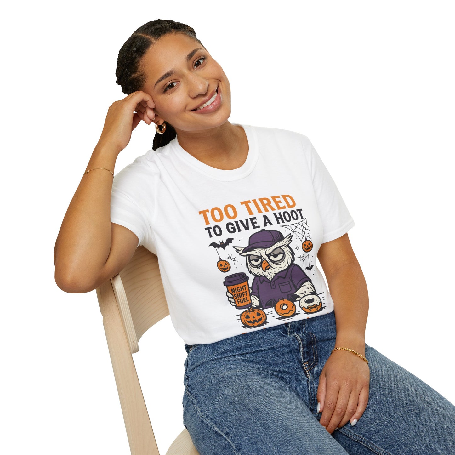 Too Tired To Give A Hoot – Funny Halloween Owl Donut T-Shirt