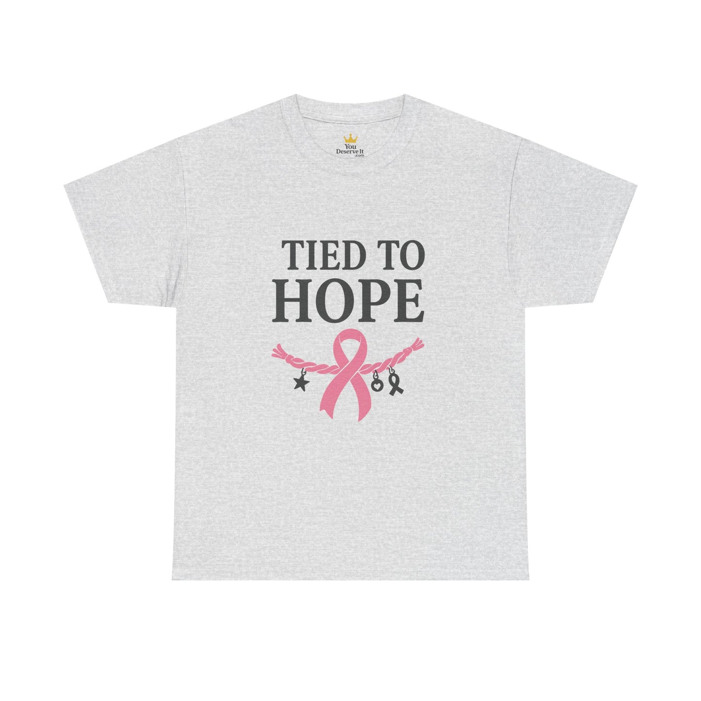 Tied to Hope Shirt | Breast Cancer Awareness Tee with Ribbon and Charms | Support & Survivor T-Shirt