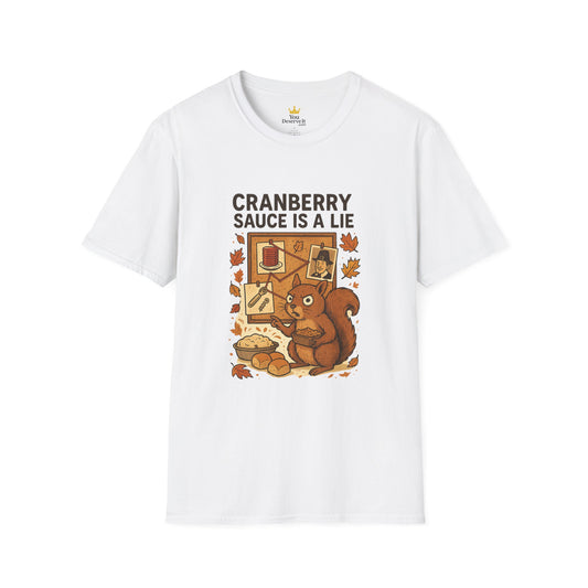 Cranberry Sauce Is a Lie | Funny Thanksgiving T-Shirt | Squirrel Conspiracy Theory Tee, Sarcastic Holiday Humor, Fall Dinner Meme Shirt