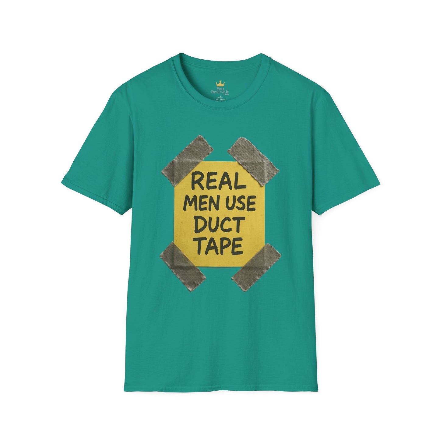 Real Men Use Duct Tape™ Funny Sticky Note T-Shirt – Bold DIY Humor Tee, Casual Wear, Handy Man Shirt, Great for Father's Day
