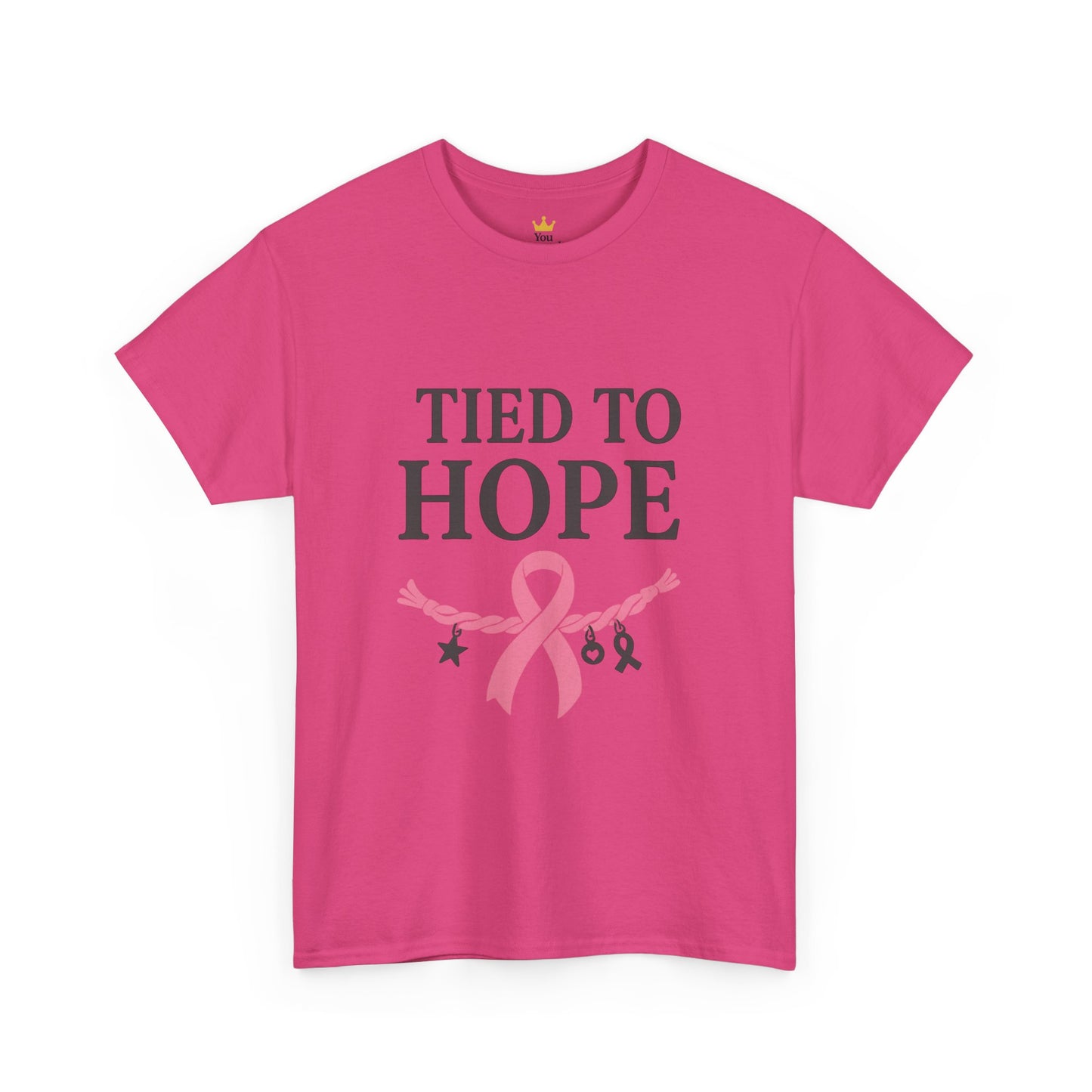 Tied to Hope Shirt | Breast Cancer Awareness Tee with Ribbon and Charms | Support & Survivor T-Shirt