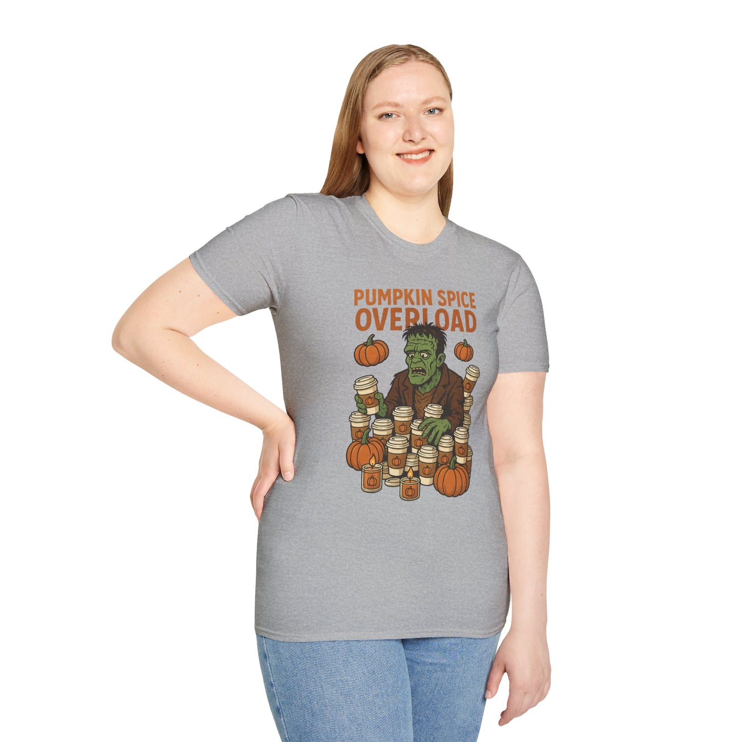 Pumpkin Spice Overload – Funny Frankenstein Halloween Coffee Lover T-Shirt