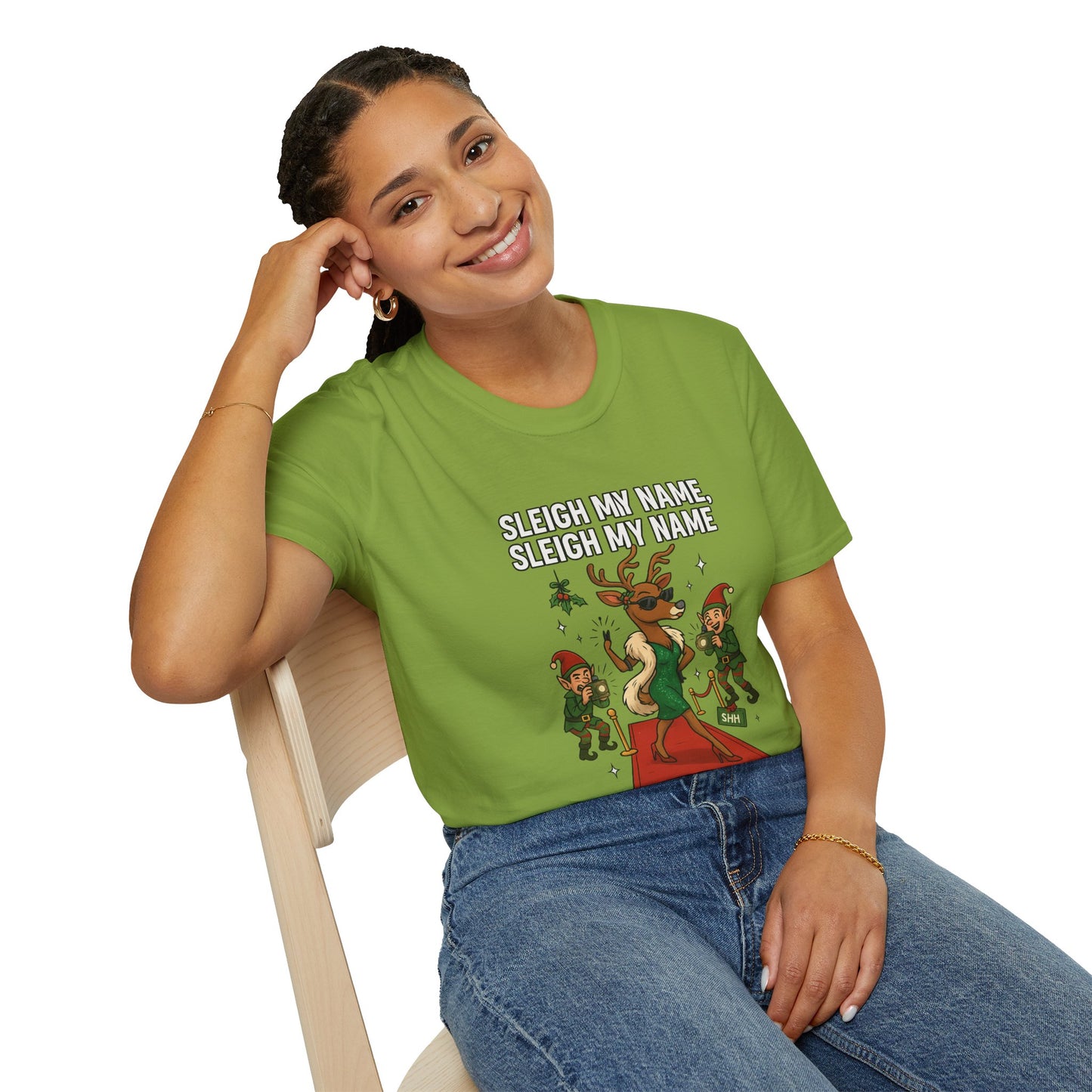 Sleigh My Name Funny Christmas Shirt | Diva Reindeer Holiday Tee | Red Carpet Christmas Party Shirt | Beyoncé Inspired Xmas Humor