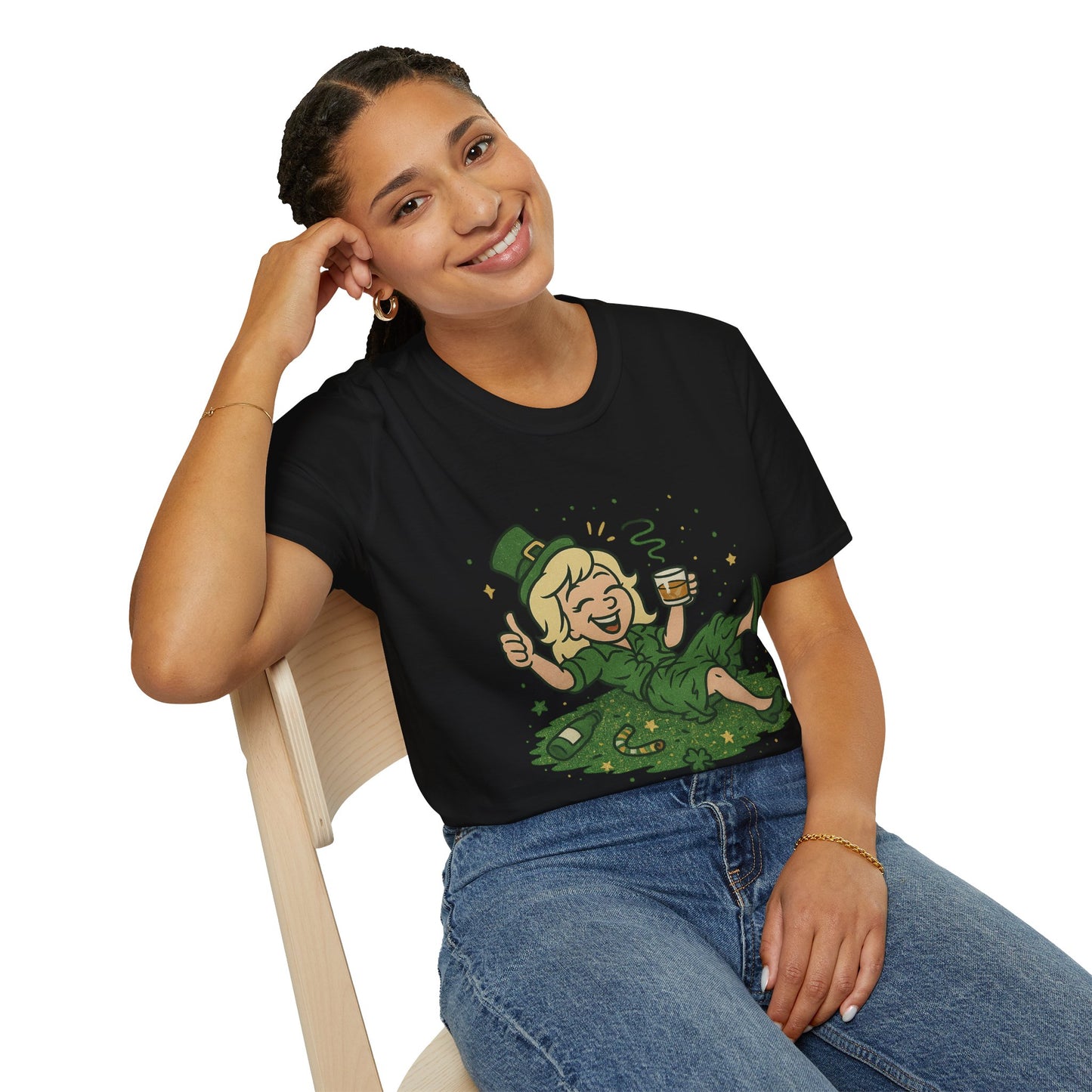 Shamrocked and Unbothered | Funny St. Patrick's Day Tee | Tipsy Leprechaun Lady T-Shirt, Irish Drinking Party Shirt for Women