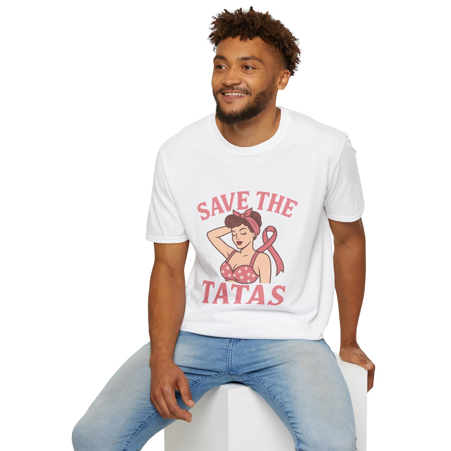 Save the Tatas Shirt | Retro Pin-Up Breast Cancer Awareness Tee with Pink Ribbon