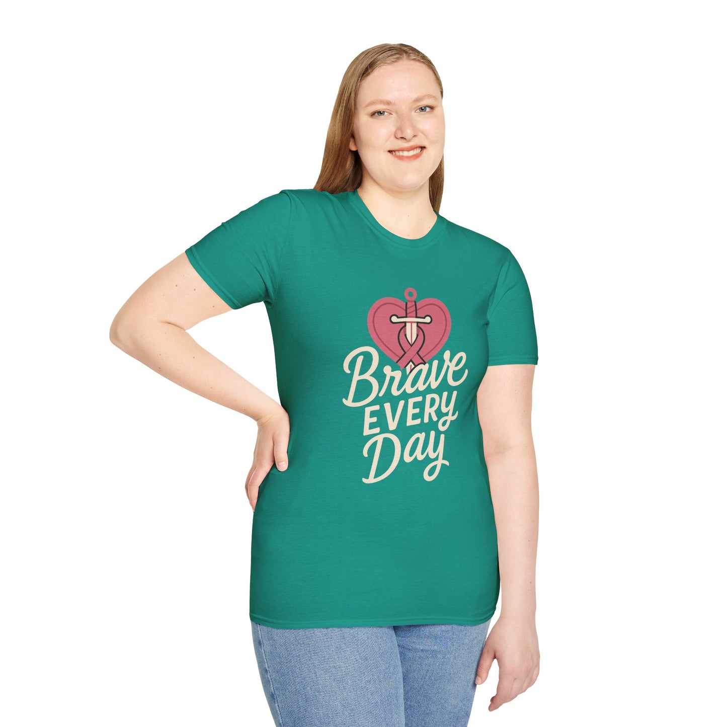 Brave Every Day Shirt | Breast Cancer Awareness Tee with Sword & Ribbon Heart