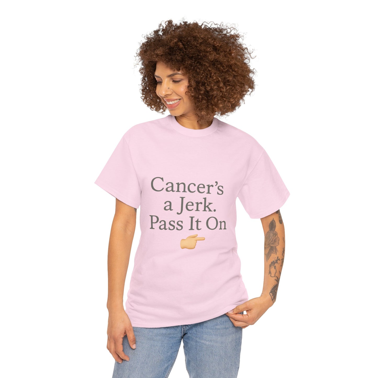 Cancer's a Jerk Shirt | Funny Supportive Awareness T-Shirt with Pointing Emoji