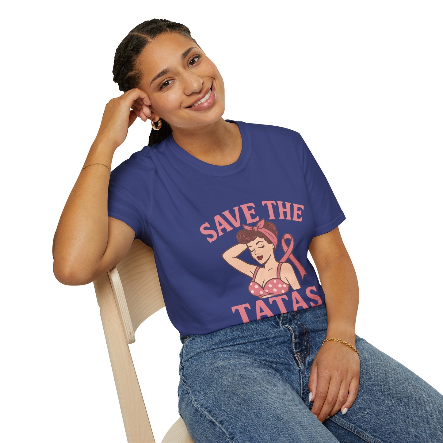 Save the Tatas Shirt | Retro Pin-Up Breast Cancer Awareness Tee with Pink Ribbon