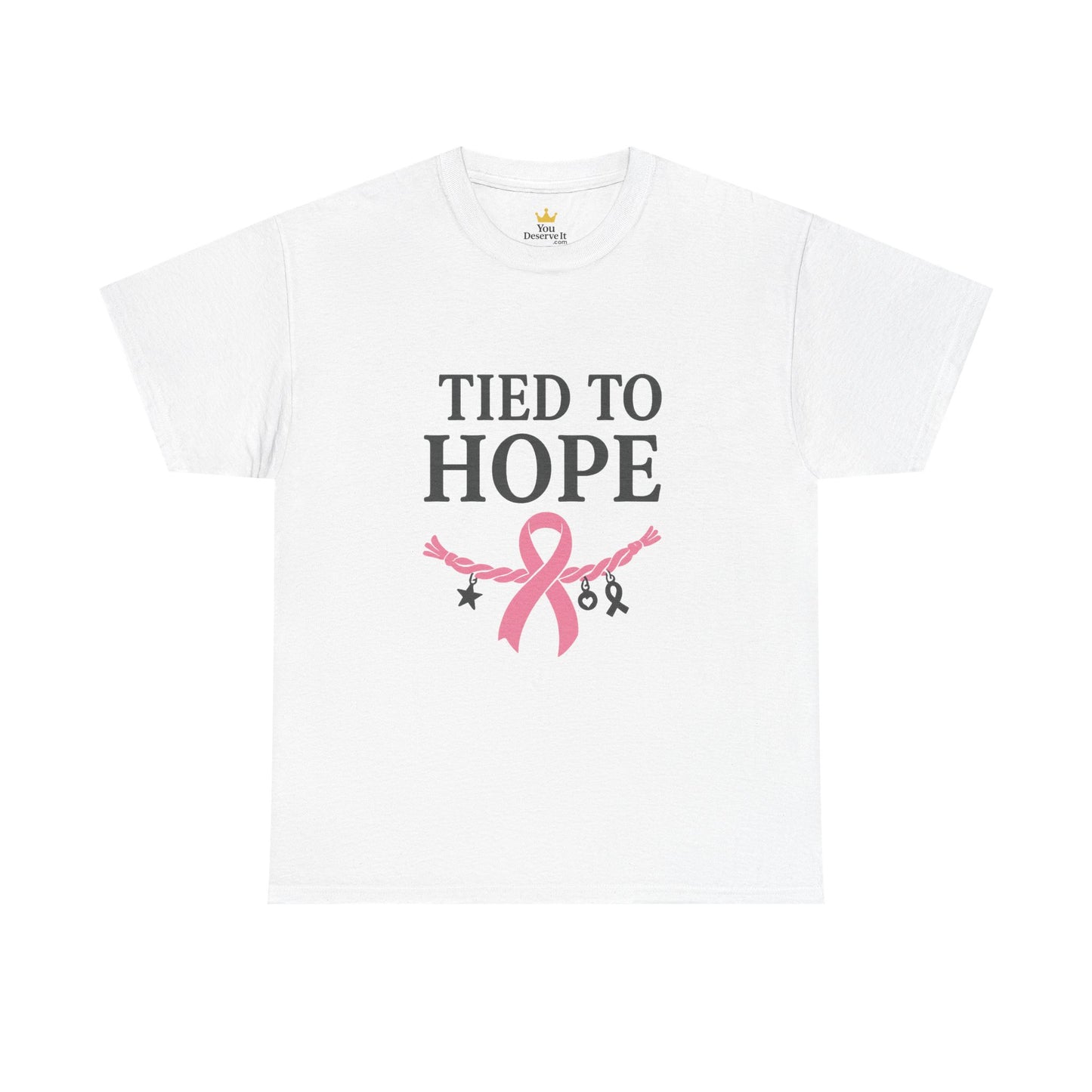 Tied to Hope Shirt | Breast Cancer Awareness Tee with Ribbon and Charms | Support & Survivor T-Shirt