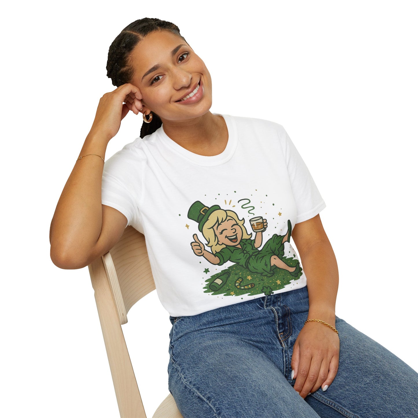 Shamrocked and Unbothered | Funny St. Patrick's Day Tee | Tipsy Leprechaun Lady T-Shirt, Irish Drinking Party Shirt for Women