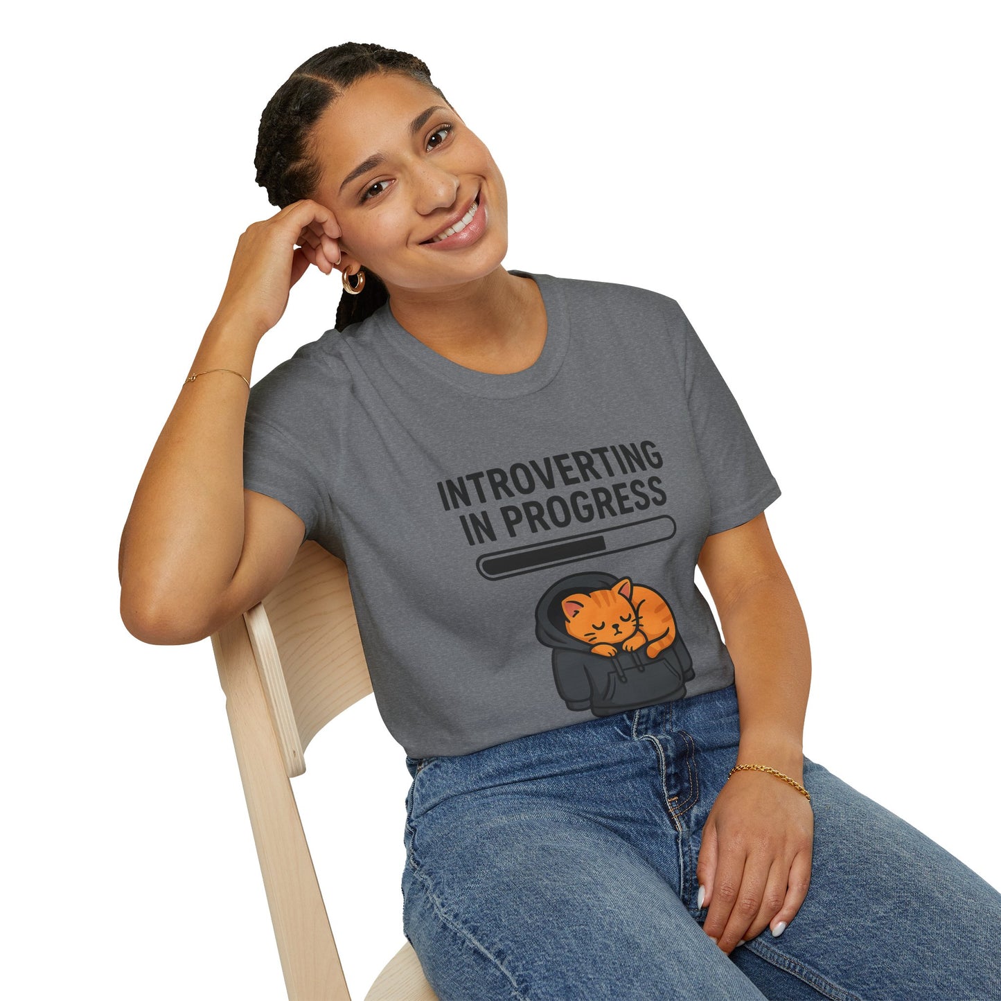 Introverting in Progress T-Shirt | Cute Cat Hoodie Tee for Proud Introverts