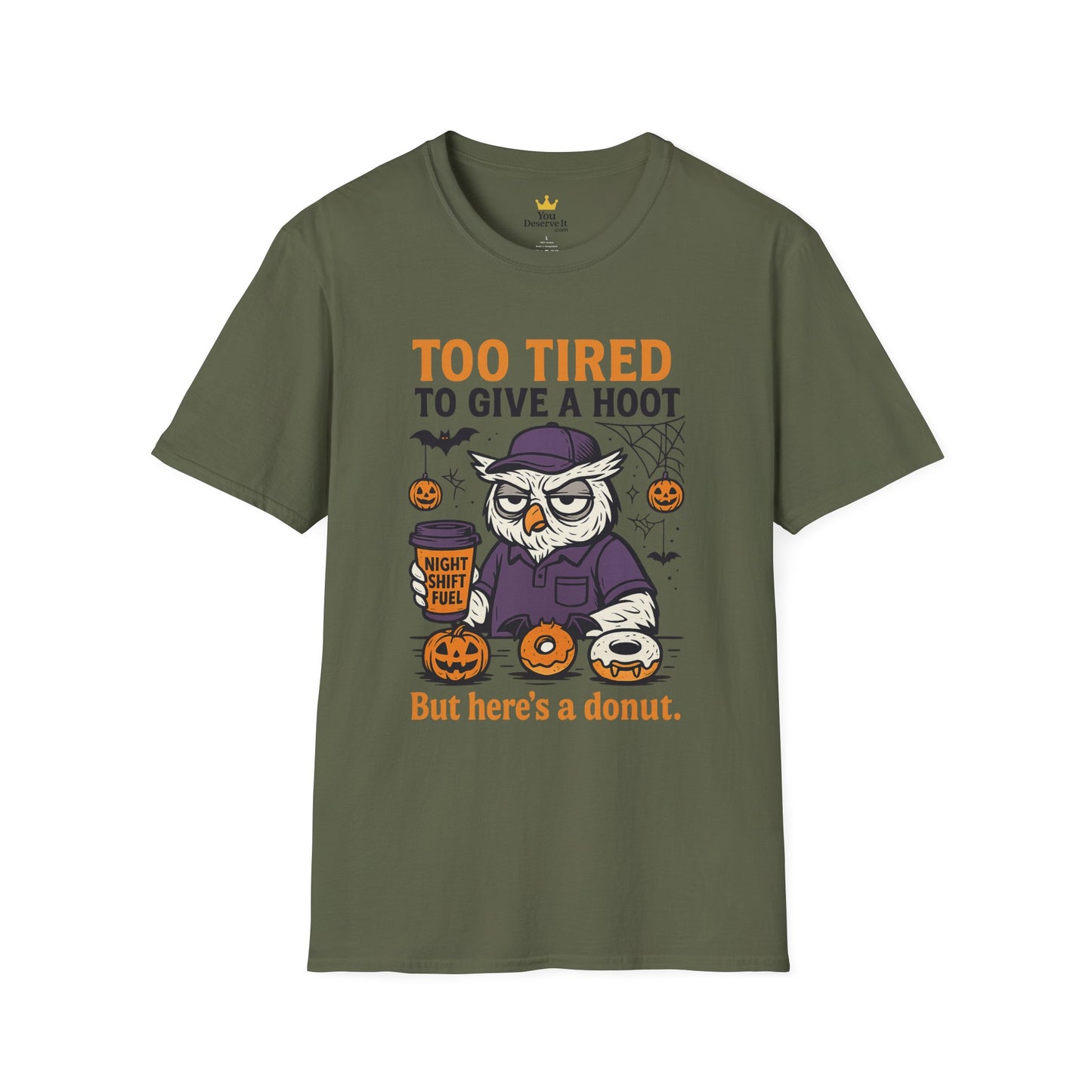 Too Tired To Give A Hoot – Funny Halloween Owl Donut T-Shirt