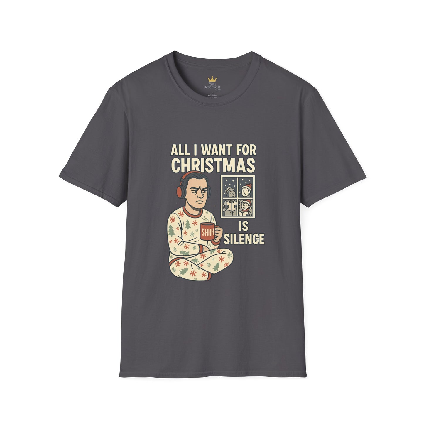 All I Want for Christmas Is Silence Shirt | Funny Anti-Social Holiday Tee | Introvert Christmas Pajamas Graphic Shirt | Sarcastic Xmas Gift