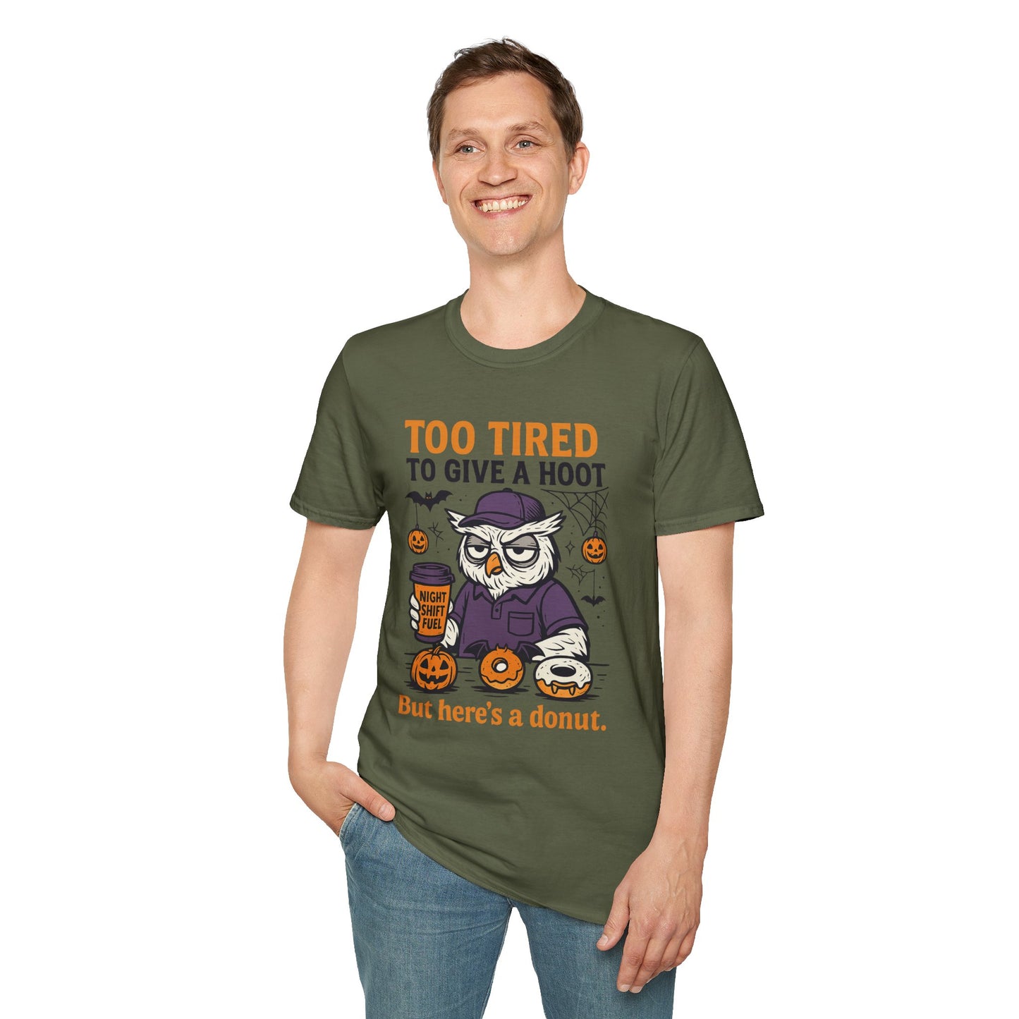 Too Tired To Give A Hoot – Funny Halloween Owl Donut T-Shirt