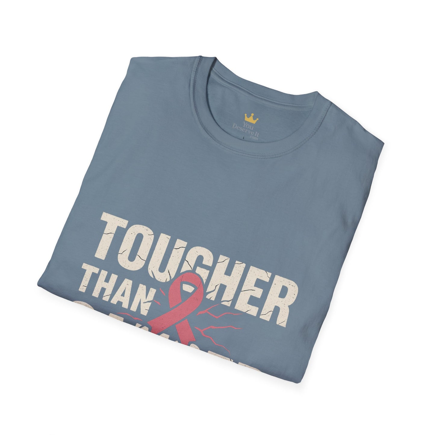 Tougher Than Cancer Shirt | Gritty Breast Cancer Awareness Tee with Cracked Ribbon Graphic