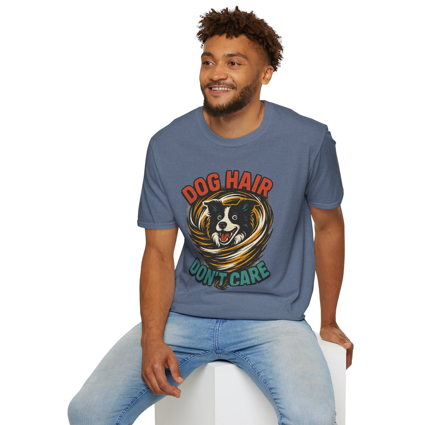 Dog Hair Don't Care Border Collie Retro Tee | Funny Spray-Paint Style T-Shirt for Pet Lovers, Gift for Pet Owners, Casual Unisex Shirt, Dog Lover Gift, Animal Theme Apparel