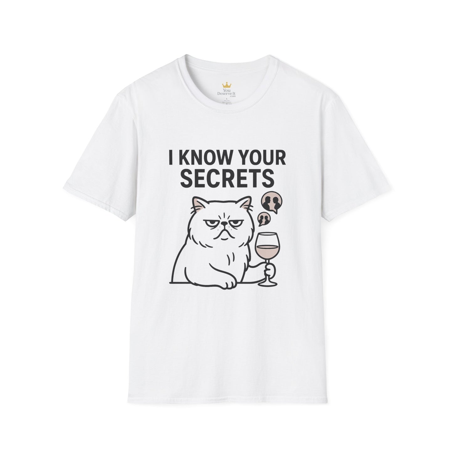 "I Know Your Secrets" Wine Cat T-Shirt, Humor Shirt, Gift for Cat Lovers, Cute Animal Tee, Unique Graphic T-Shirt