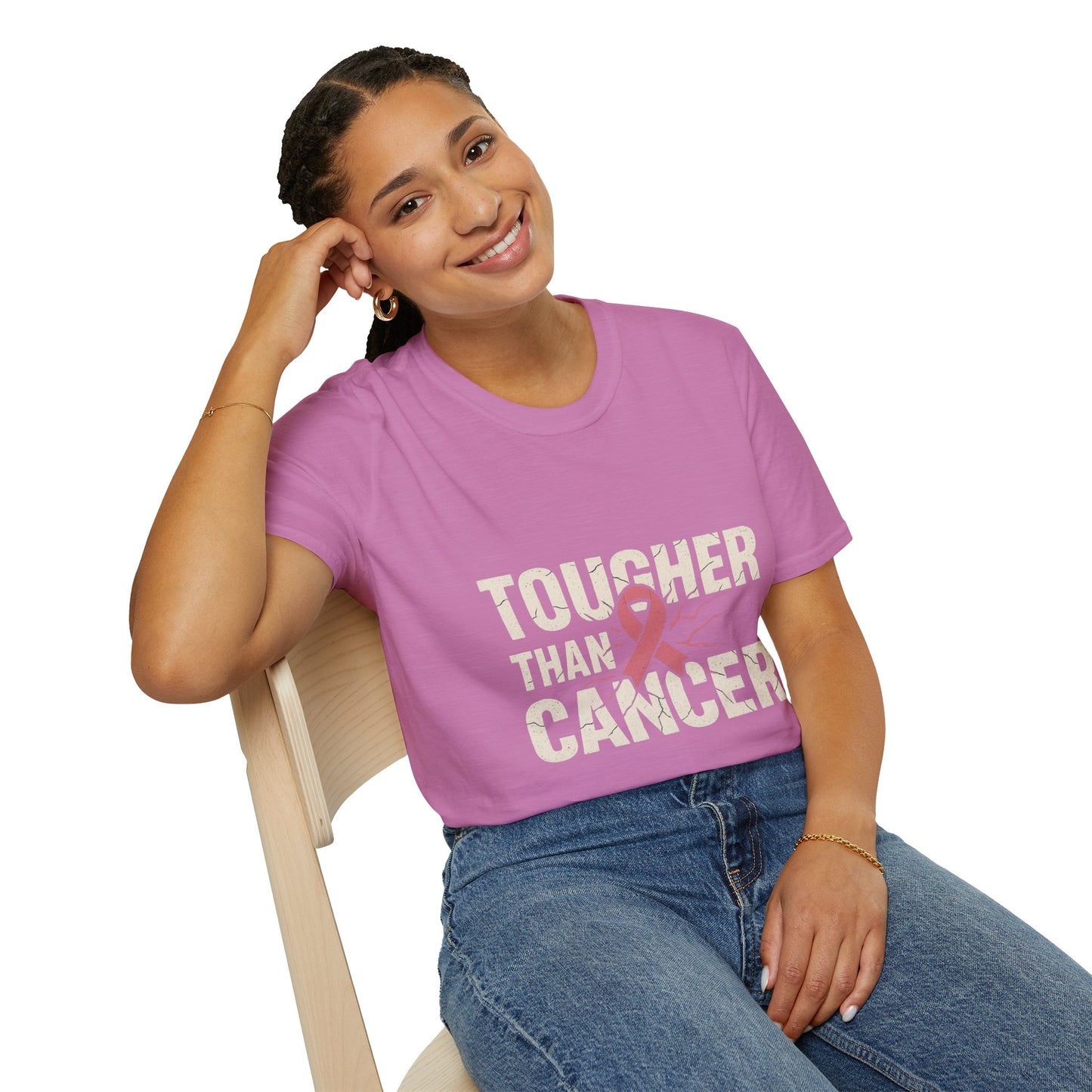 Tougher Than Cancer Shirt | Gritty Breast Cancer Awareness Tee with Cracked Ribbon Graphic