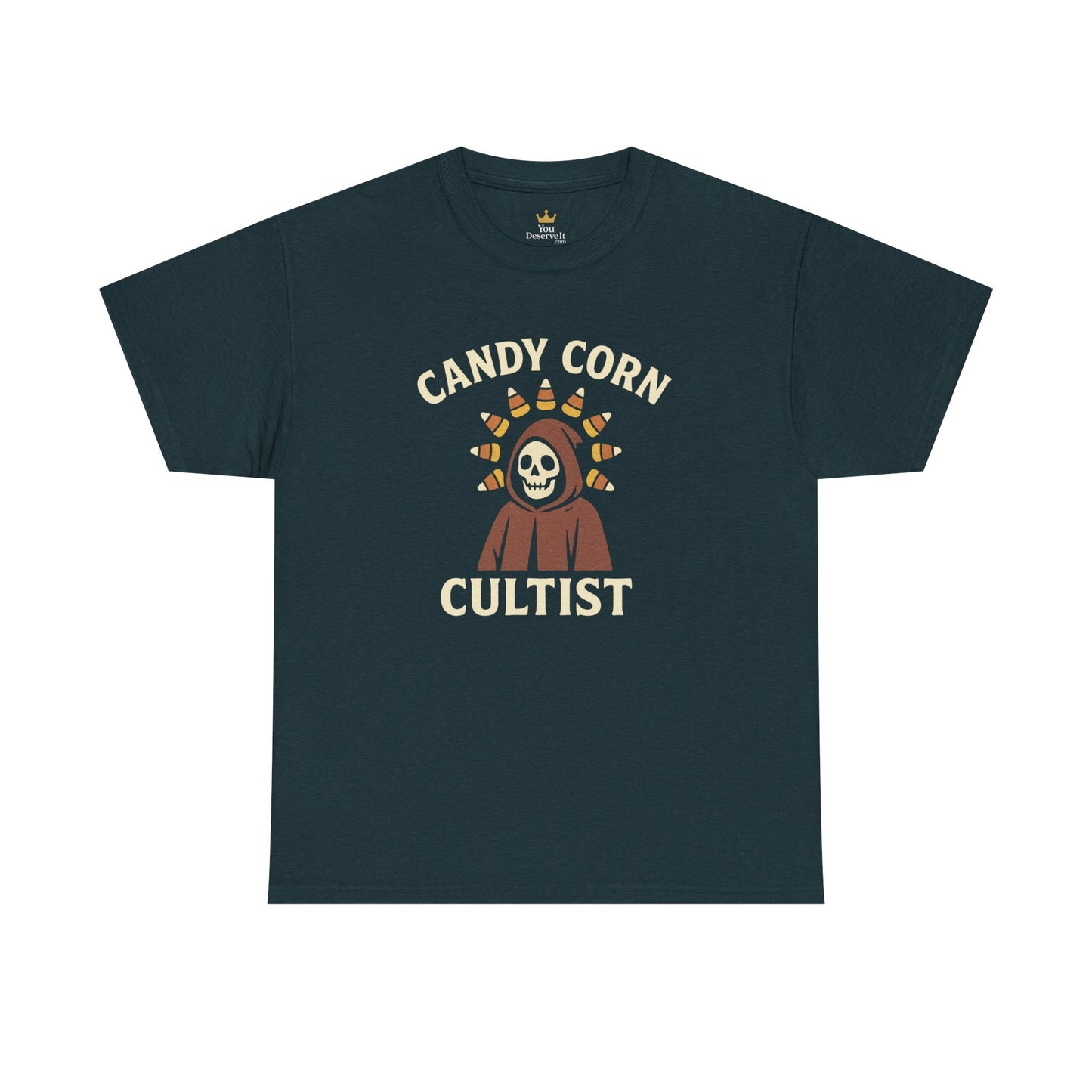 Candy Corn Cultist T-Shirt | Funny Halloween Graphic Tee for Sweet Tooth Fanatics