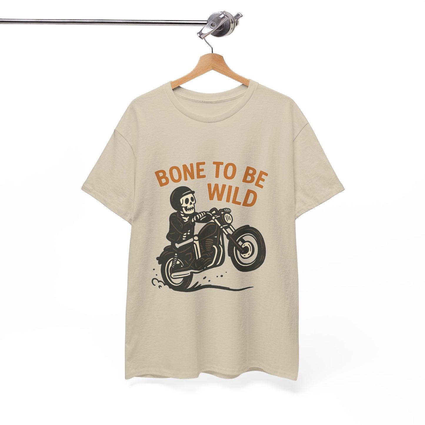 Motorcycle Tee, Bone to Be Wild Halloween Cool Bike Vibe Unisex Heavy Cotton