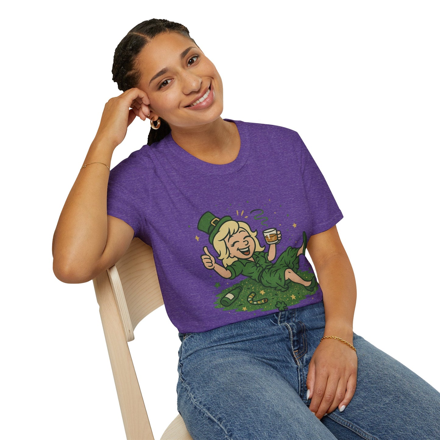Shamrocked and Unbothered | Funny St. Patrick's Day Tee | Tipsy Leprechaun Lady T-Shirt, Irish Drinking Party Shirt for Women