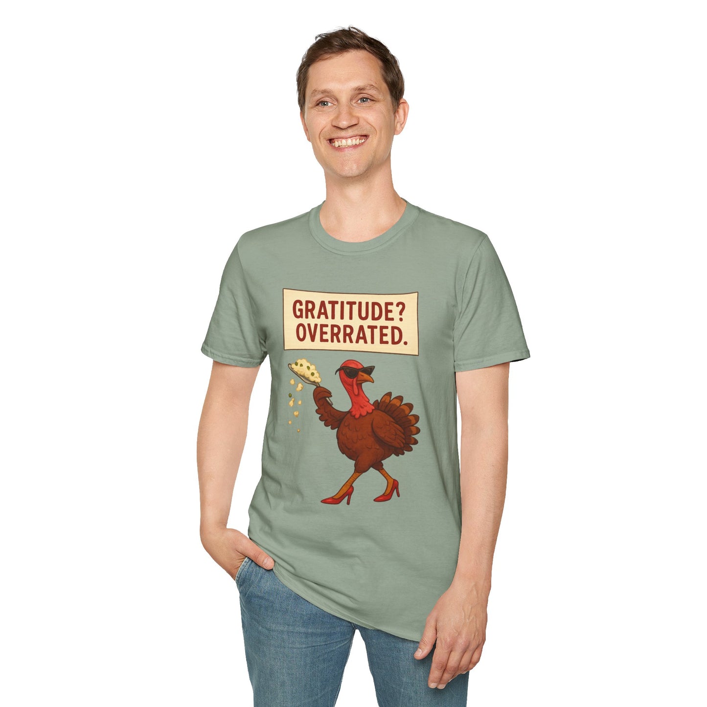 Funny Diva Turkey Thanksgiving T-Shirt | "Gratitude? Overrated." Sass Queen Tee | Thanksgiving Humor, Pie Drop Meme Shirt, Attitude Holiday Tee