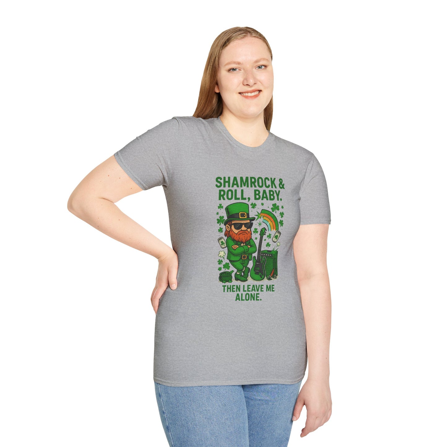 Shamrock & Roll, Baby | St. Patrick's Day T-Shirt | Funny Leprechaun Rock Shirt, Irish Music Humor, Anti-Social St. Paddy's Tee