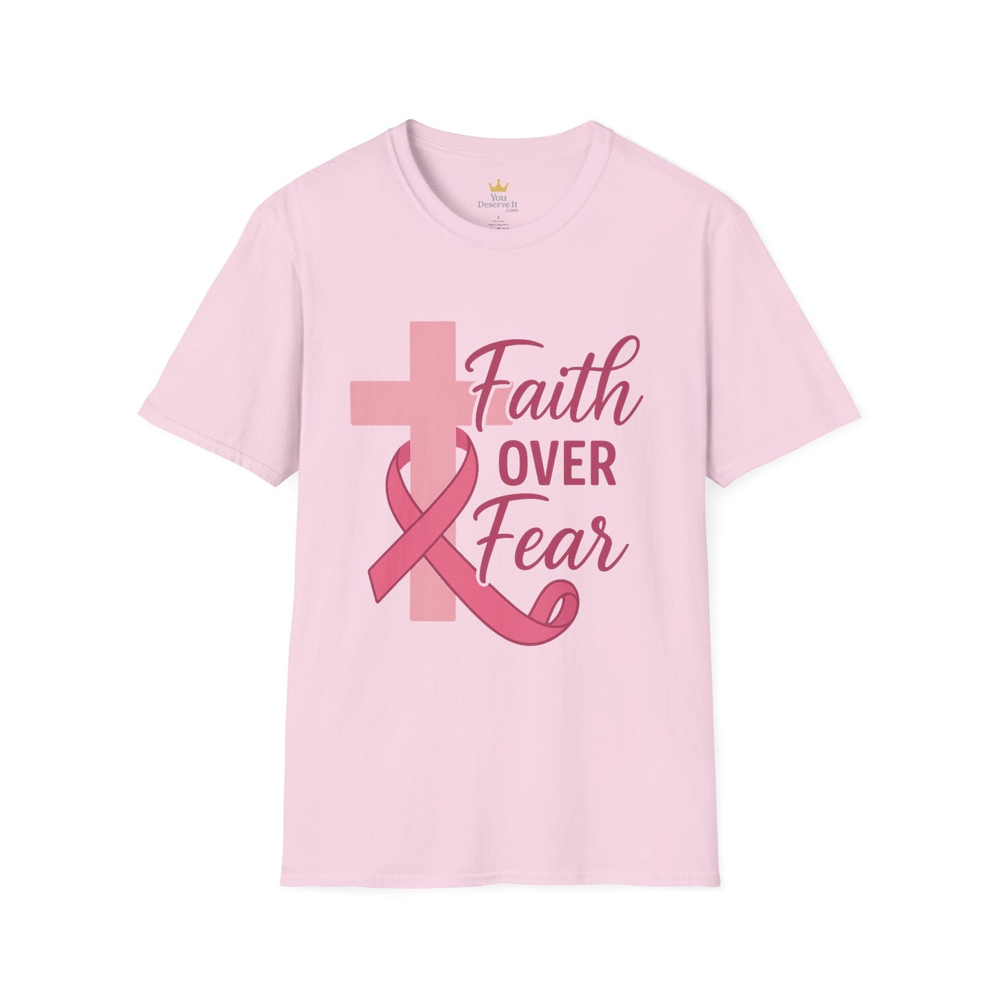 Faith Over Fear Shirt | Breast Cancer Awareness Christian Tee with Cross & Pink Ribbon