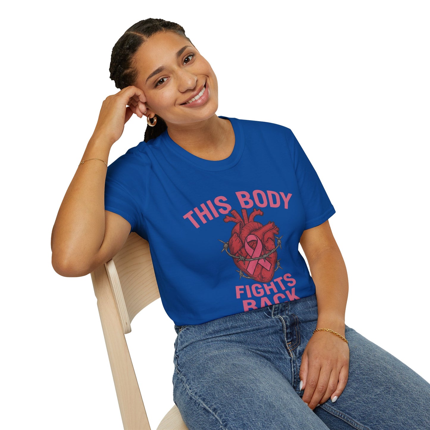 This Body Fights Back Shirt | Bold Breast Cancer Awareness Tee with Heart & Barbed Wire Design