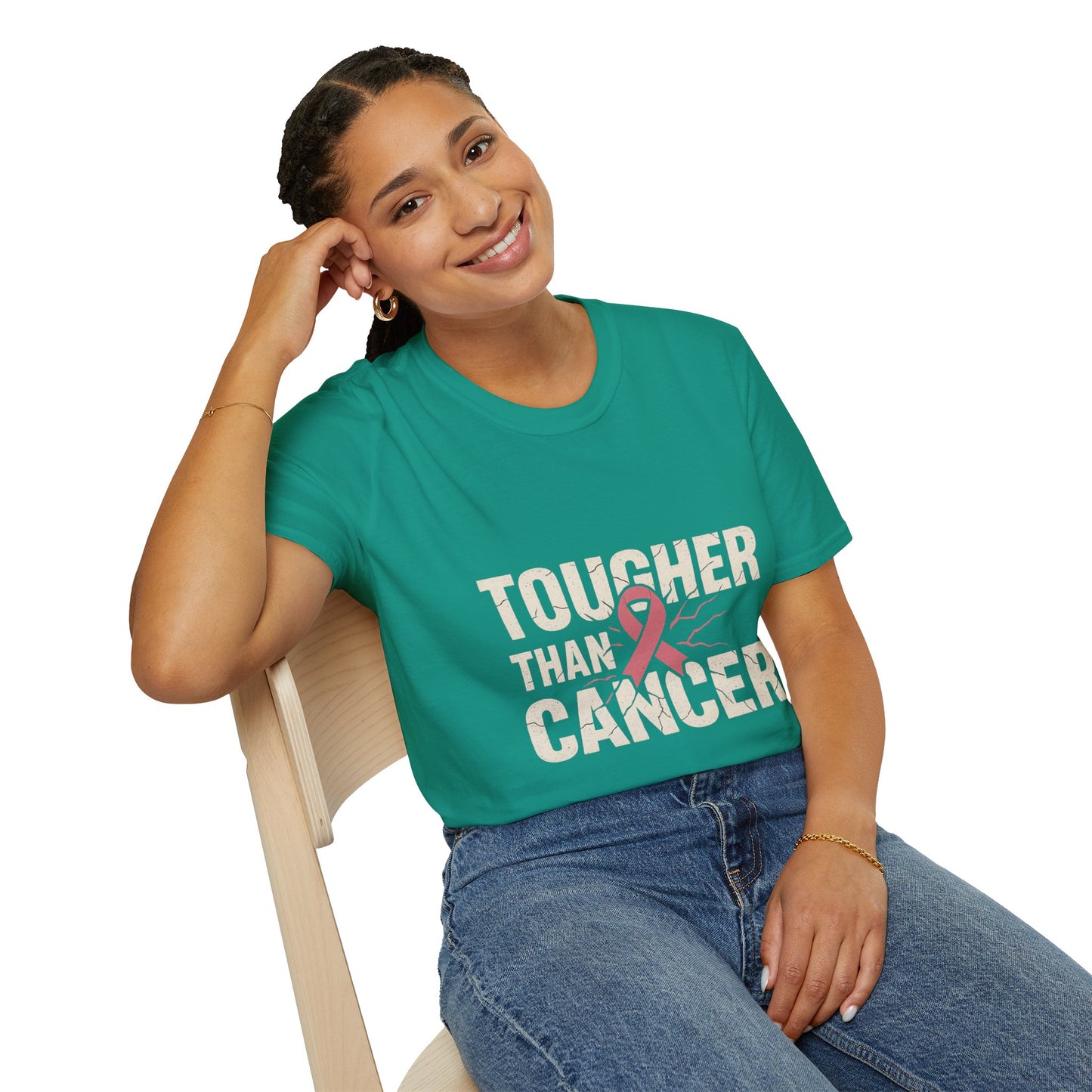 Tougher Than Cancer Shirt | Gritty Breast Cancer Awareness Tee with Cracked Ribbon Graphic