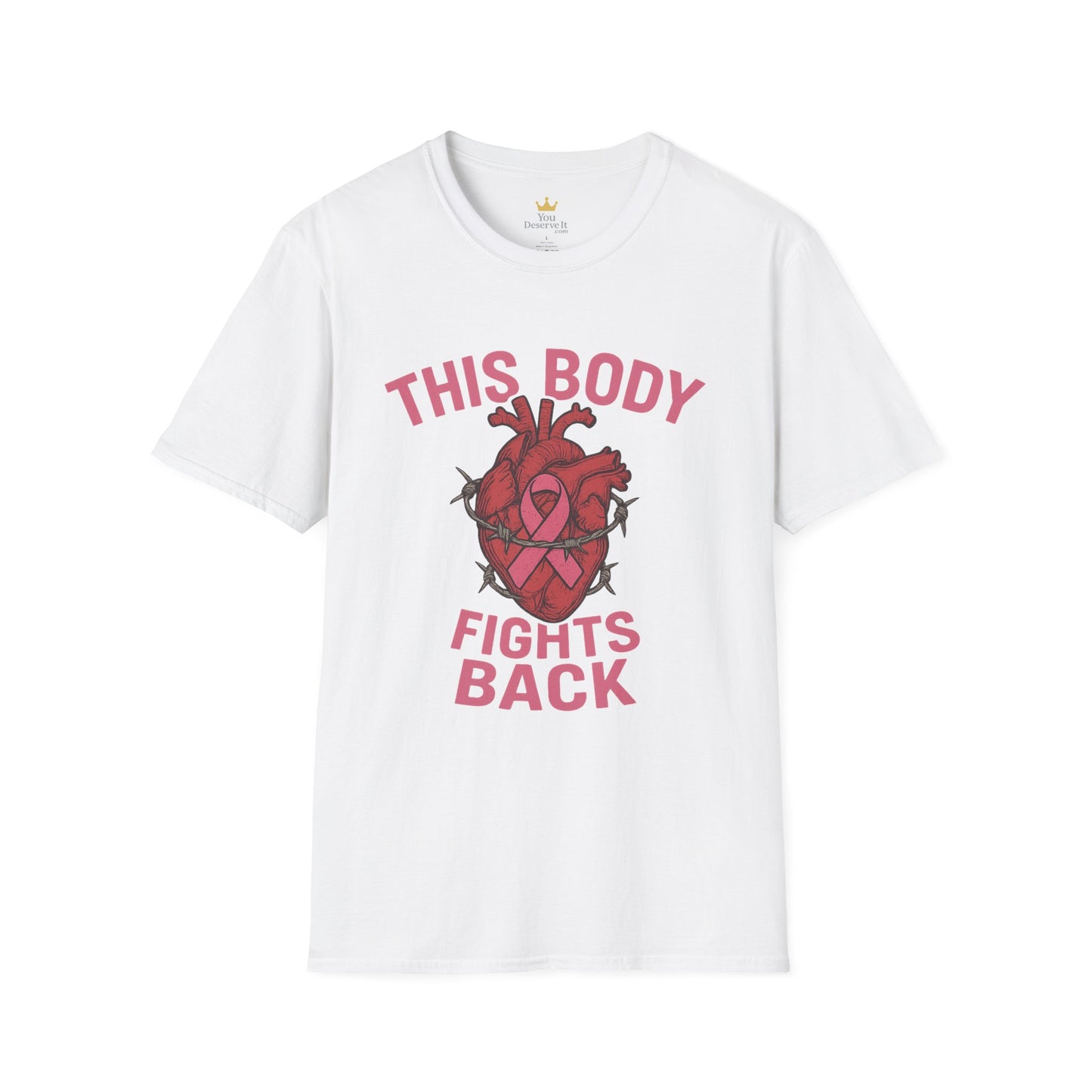 This Body Fights Back Shirt | Bold Breast Cancer Awareness Tee with Heart & Barbed Wire Design