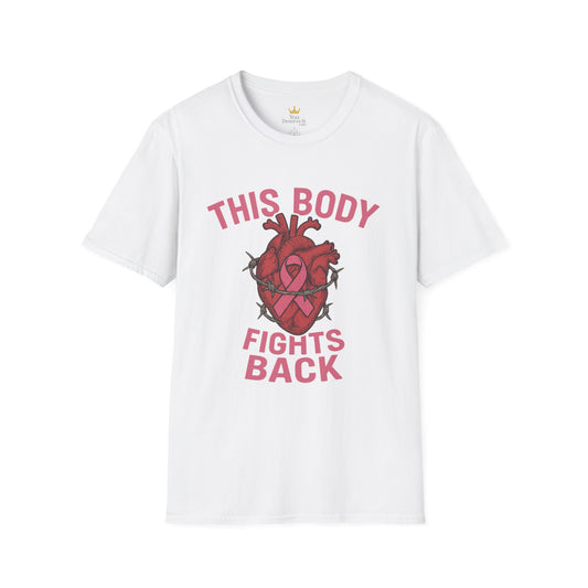 This Body Fights Back Shirt | Bold Breast Cancer Awareness Tee with Heart & Barbed Wire Design