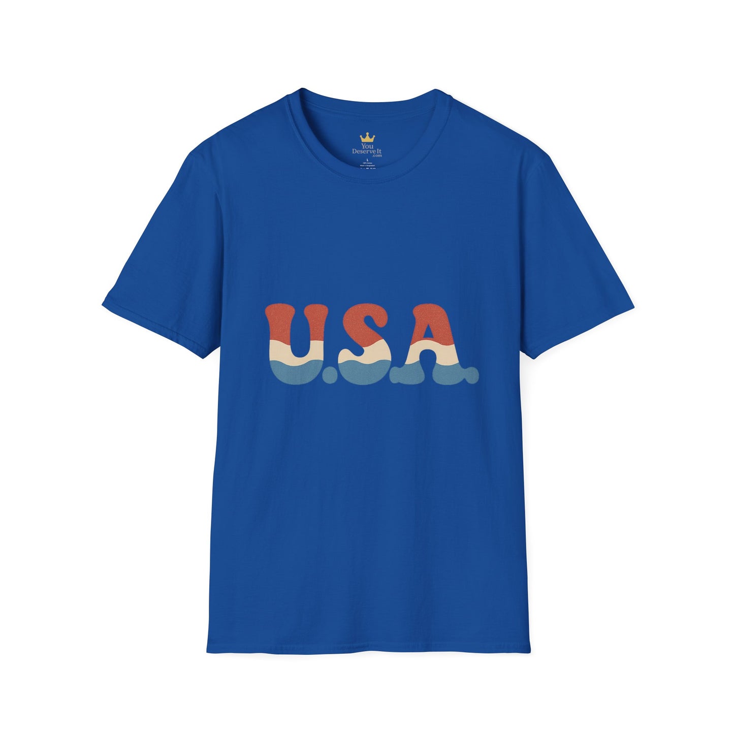 Retro USA T-Shirt | Wavy Red White & Blue 70s Style