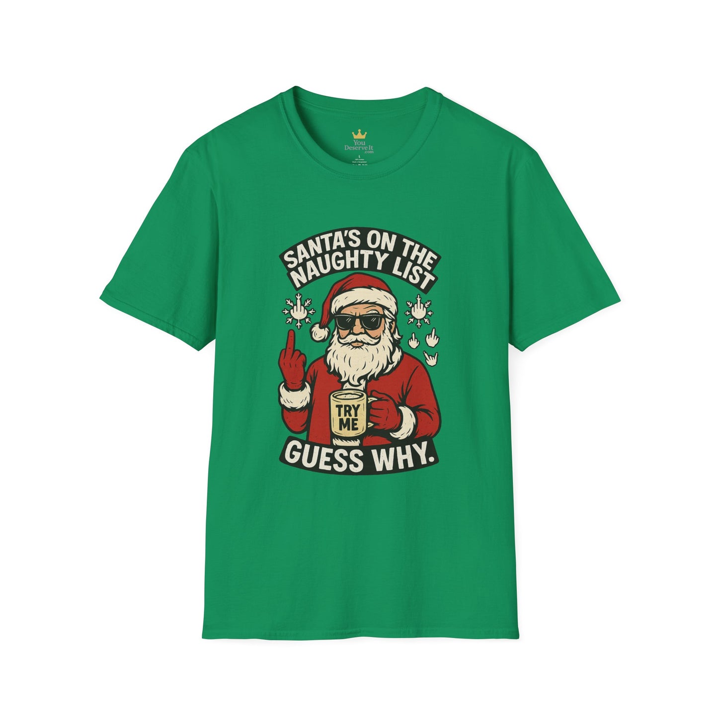Naughty Santa T-Shirt | Funny Christmas Tee with Attitude and Middle Finger Humor