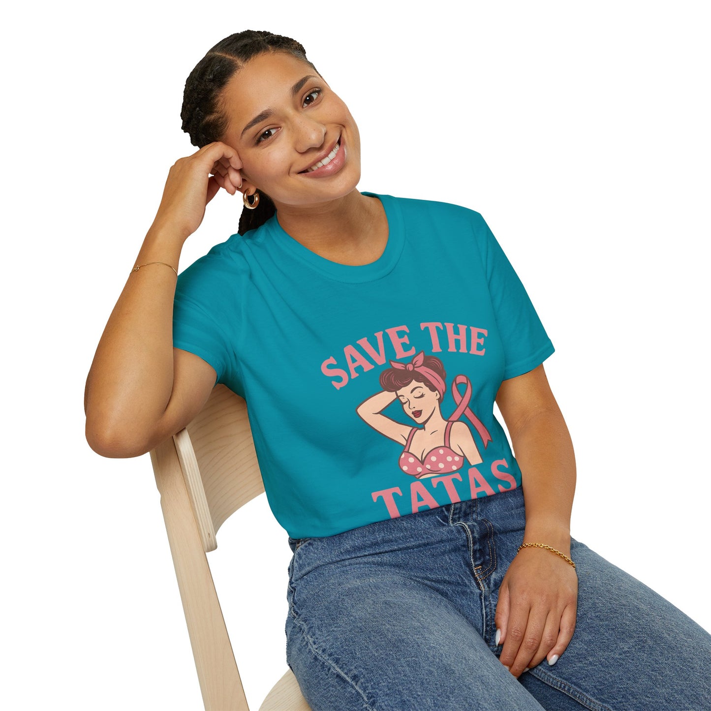 Save the Tatas Shirt | Retro Pin-Up Breast Cancer Awareness Tee with Pink Ribbon