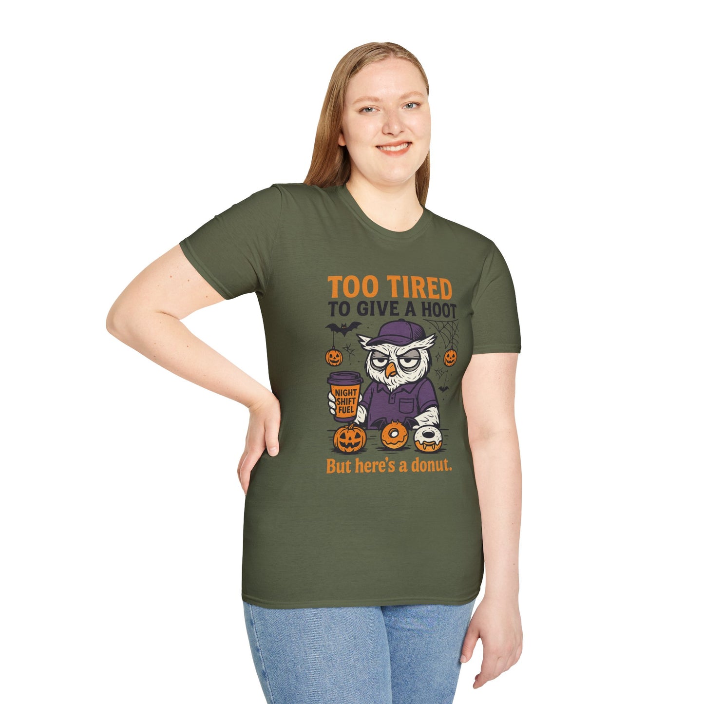 Too Tired To Give A Hoot – Funny Halloween Owl Donut T-Shirt