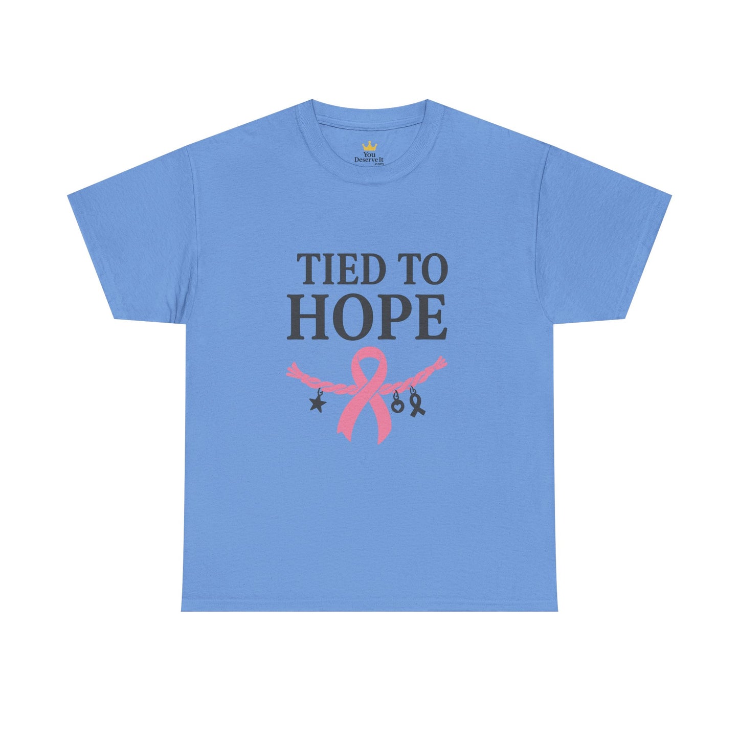 Tied to Hope Shirt | Breast Cancer Awareness Tee with Ribbon and Charms | Support & Survivor T-Shirt