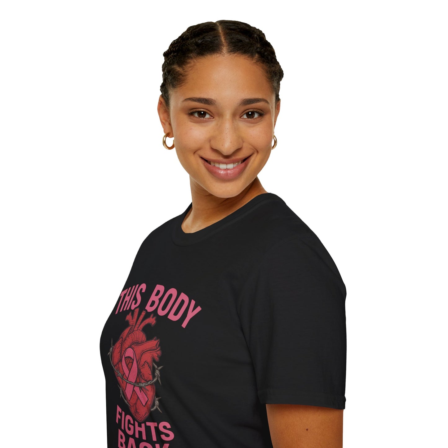 This Body Fights Back Shirt | Bold Breast Cancer Awareness Tee with Heart & Barbed Wire Design