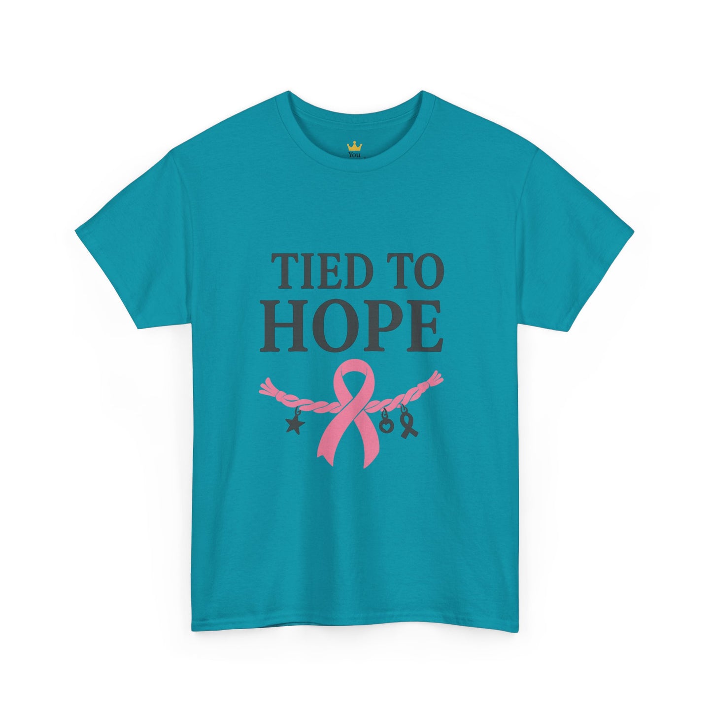 Tied to Hope Shirt | Breast Cancer Awareness Tee with Ribbon and Charms | Support & Survivor T-Shirt