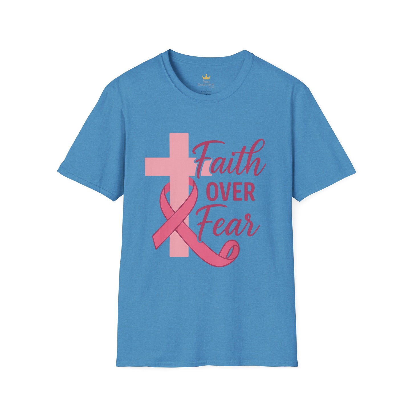 Faith Over Fear Shirt | Breast Cancer Awareness Christian Tee with Cross & Pink Ribbon